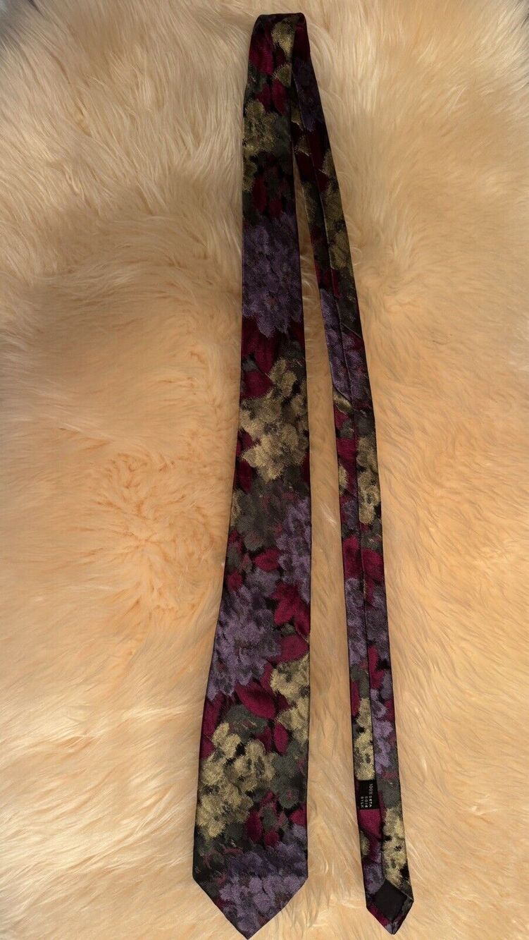 Missoni 100% Silk Tie Floral Abstract Artsy Purple Gold Green Cravatte